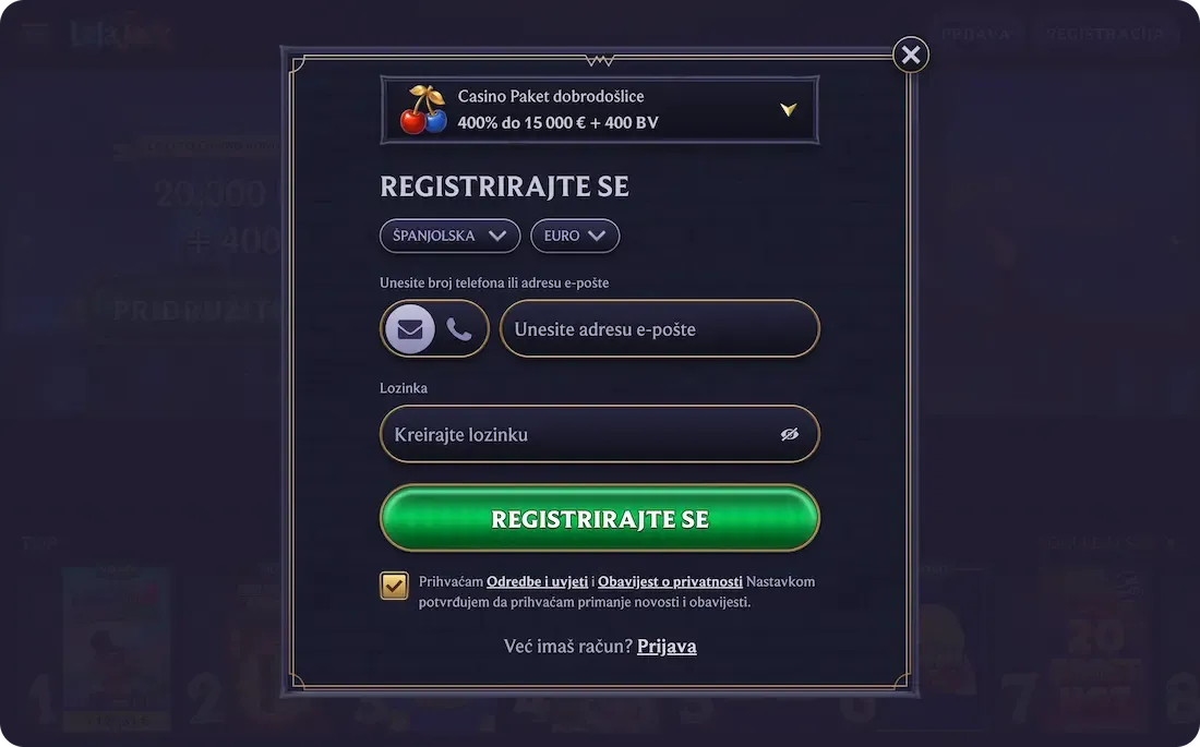 lolajack casino registracija